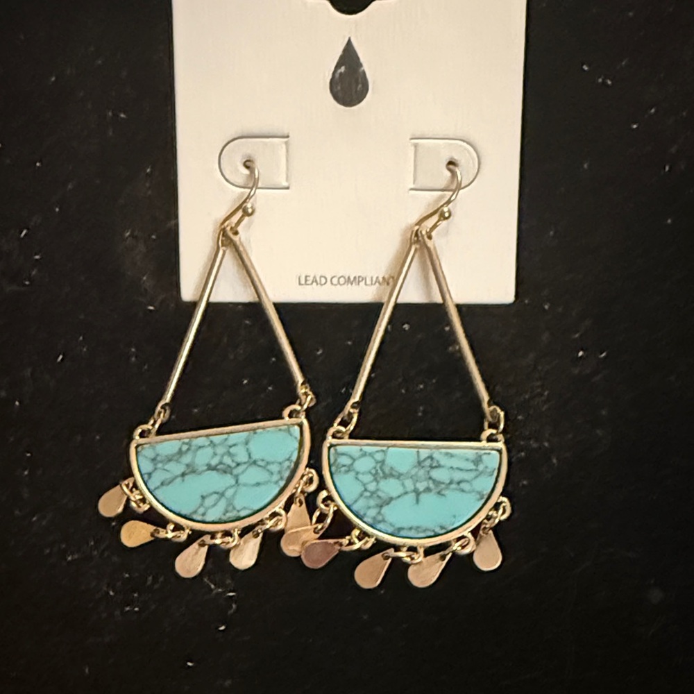 Gold and Turquoise Dangle Earrings